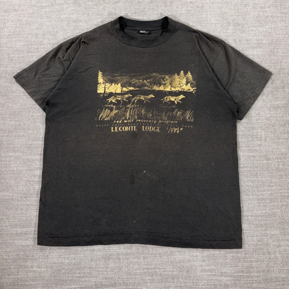 Fruit of the Loom T-Shirt Adult XL Black Good 1994 LeConte Lodge Red Wolf